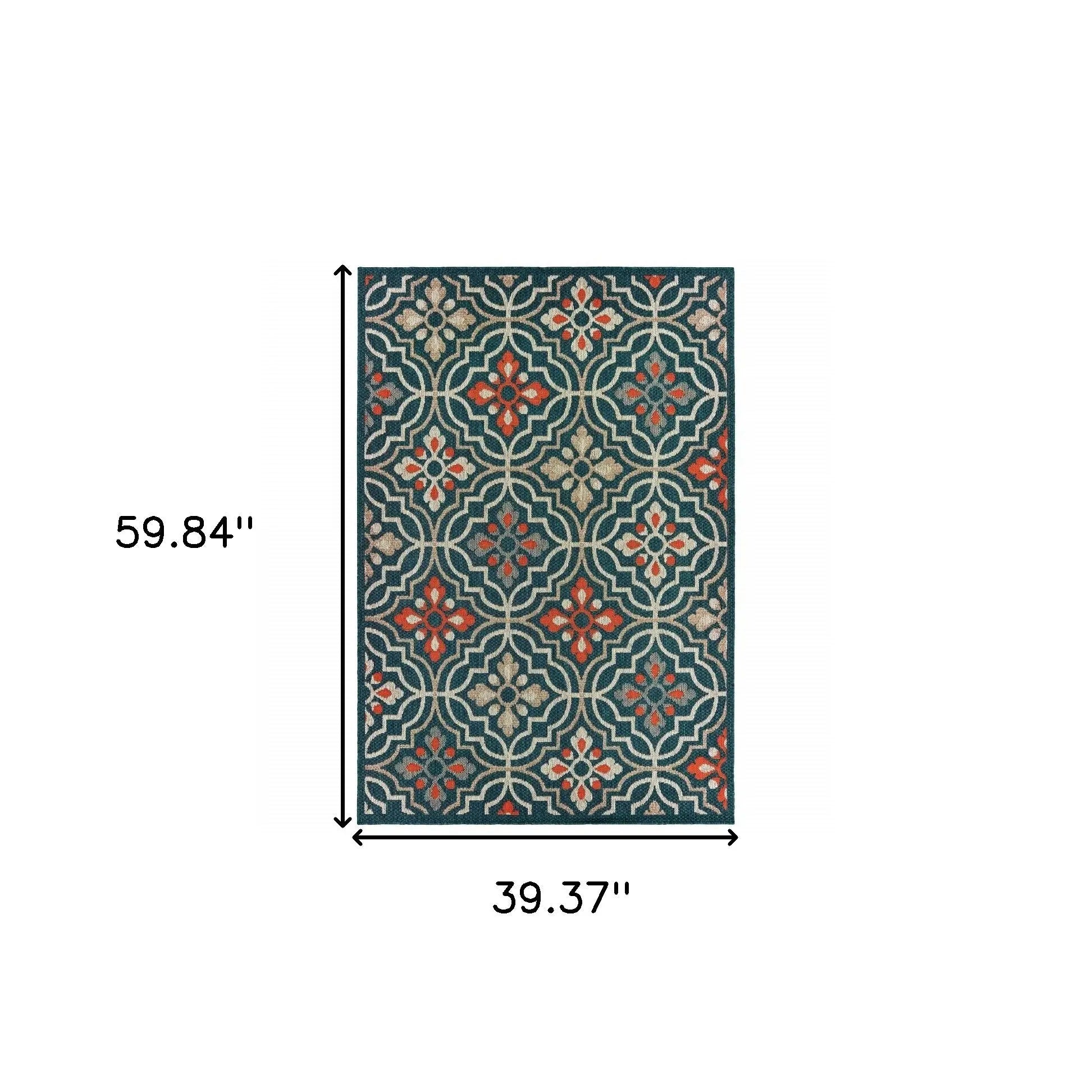 3' X 5' Blue And Orange Moroccan Indoor Outdoor Area Rug Homeroots Outdoor