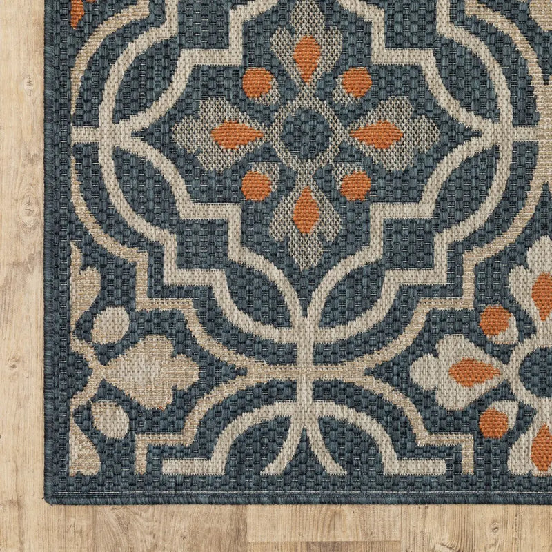 3' X 5' Blue And Orange Moroccan Indoor Outdoor Area Rug Homeroots Outdoor