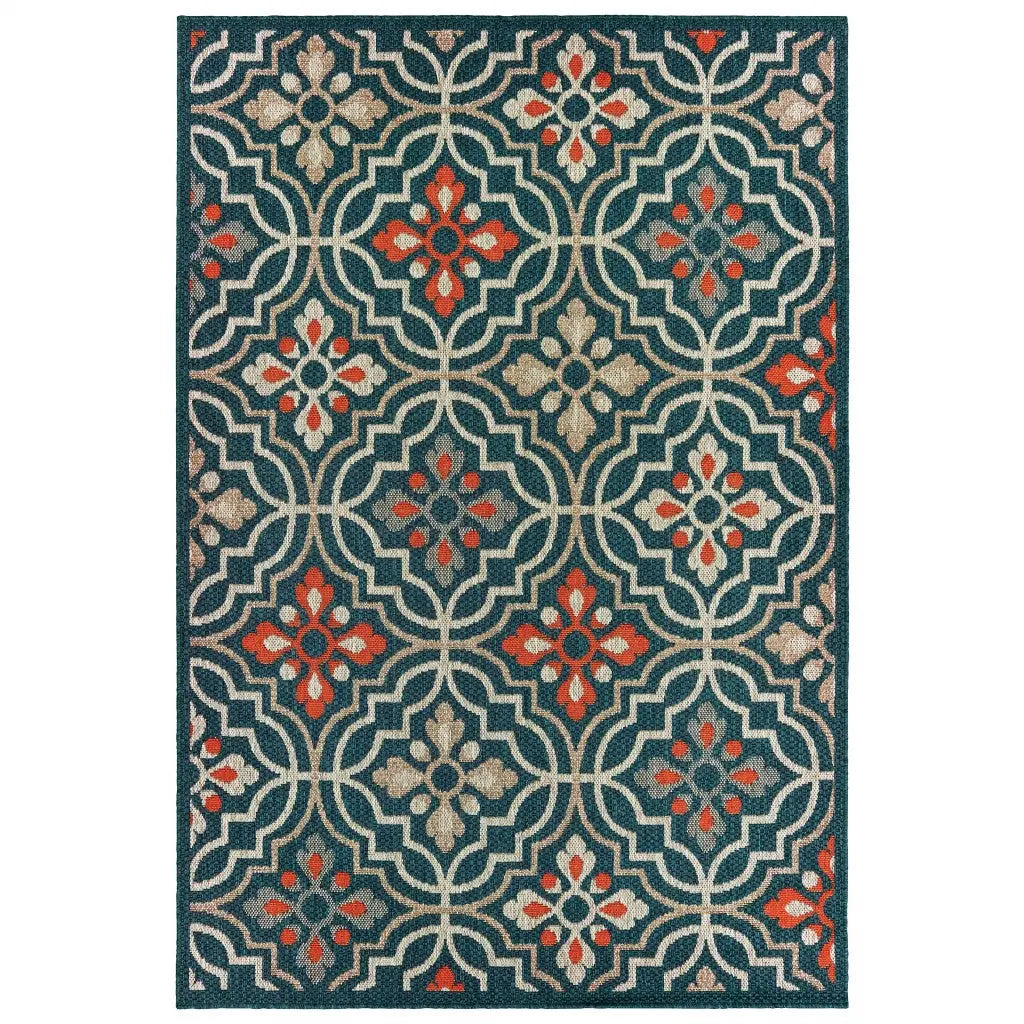 3' X 5' Blue And Orange Moroccan Indoor Outdoor Area Rug Homeroots Outdoor