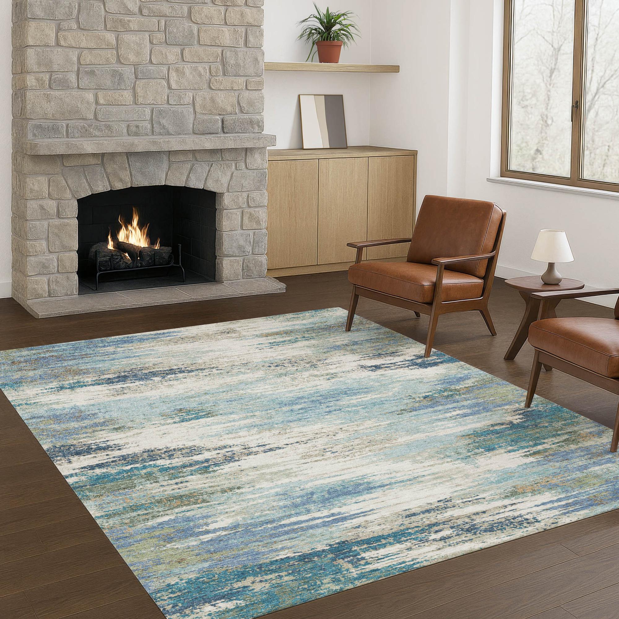 3' X 5' Blue And Pewter Abstract Washable Indoor Outdoor Area Rug Homeroots Outdoor