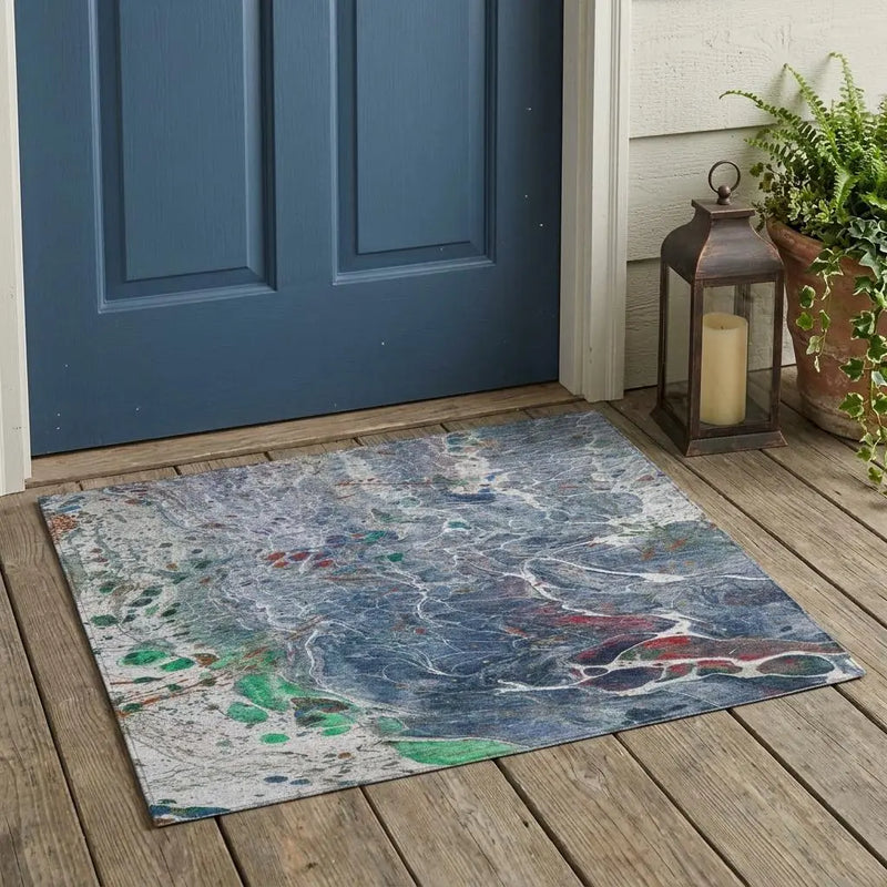 3' X 5' Blue And Pewter Abstract Washable Indoor Outdoor Area Rug Homeroots Outdoor