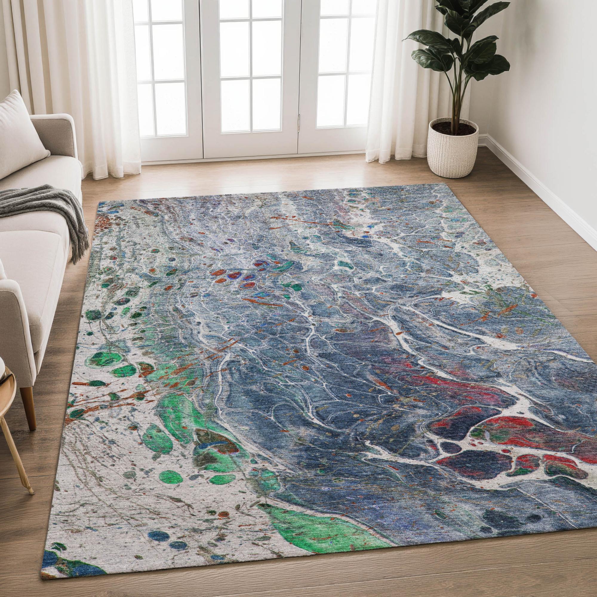 3' X 5' Blue And Pewter Abstract Washable Indoor Outdoor Area Rug Homeroots Outdoor