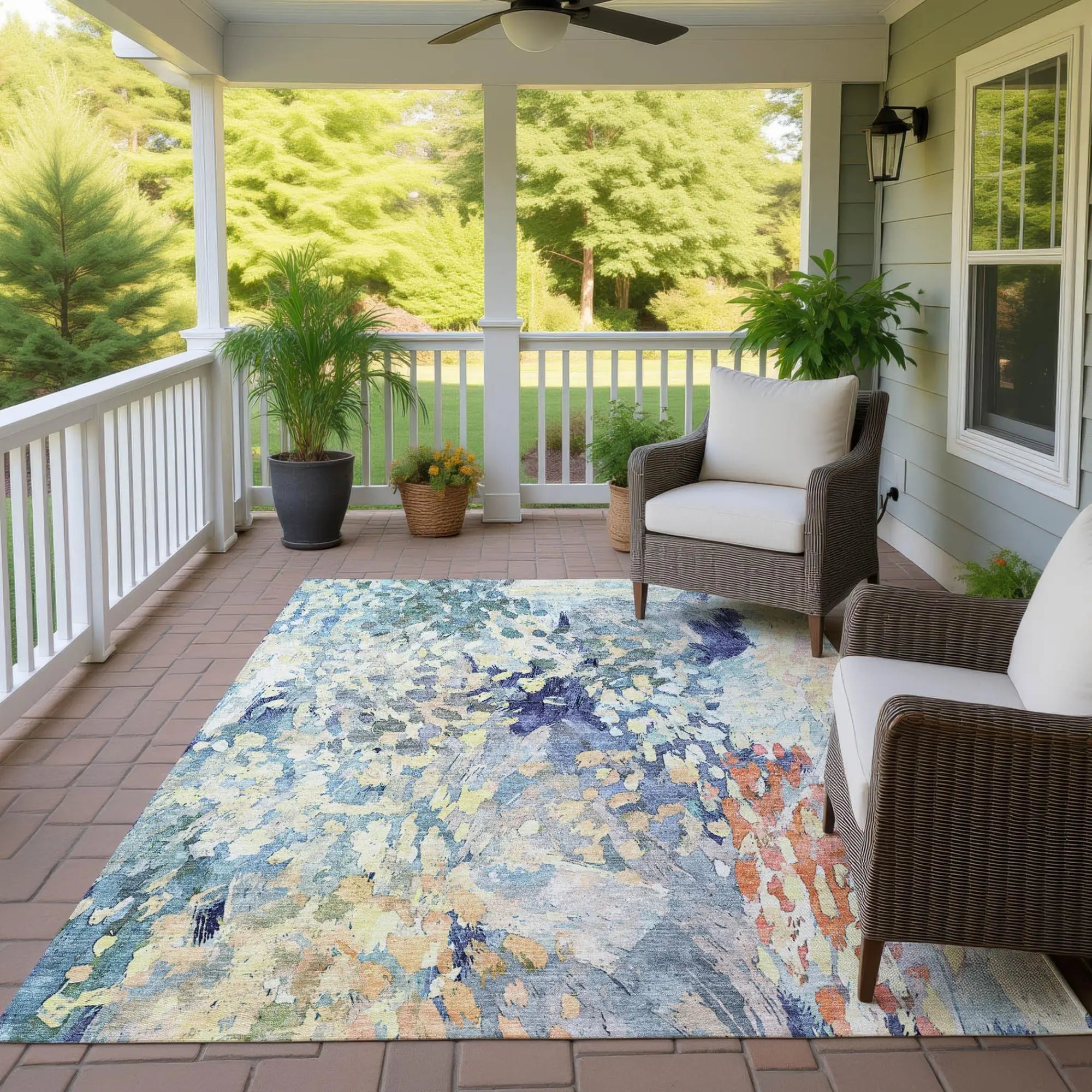 3' X 5' Blue And Pewter Abstract Washable Indoor Outdoor Area Rug Homeroots Outdoor