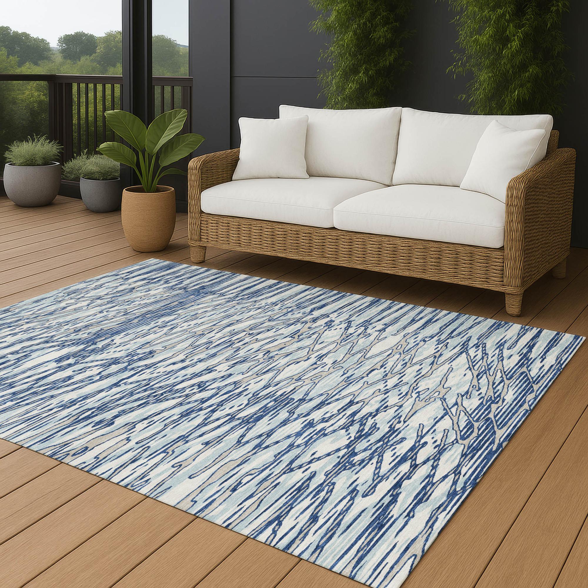 3' X 5' Blue And Silver Abstract Washable Indoor Outdoor Area Rug Homeroots Outdoor