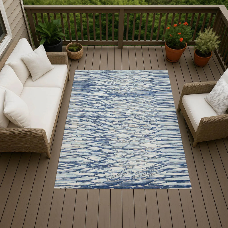 3' X 5' Blue And Silver Abstract Washable Indoor Outdoor Area Rug Homeroots Outdoor