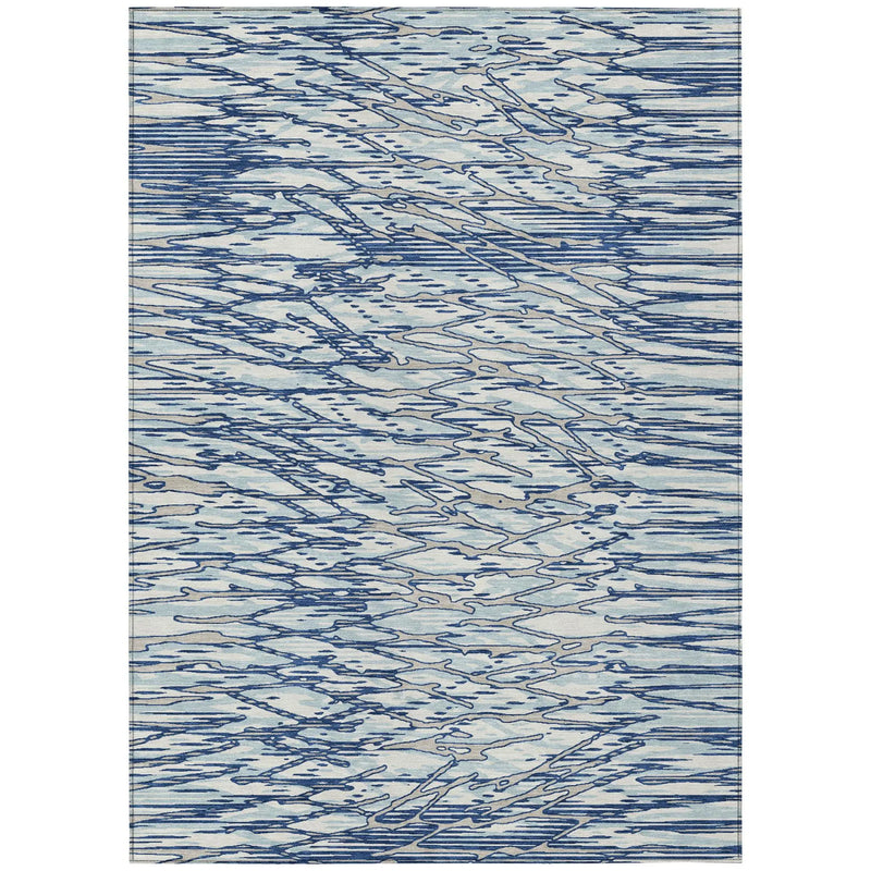 3' X 5' Blue And Silver Abstract Washable Indoor Outdoor Area Rug Homeroots Outdoor
