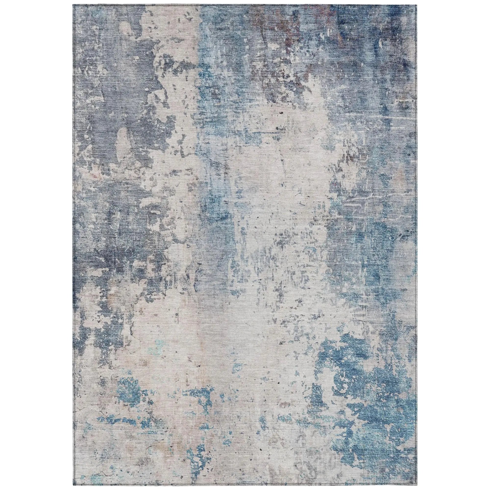 3' X 5' Blue And Silver Abstract Washable Indoor Outdoor Area Rug Homeroots Outdoor