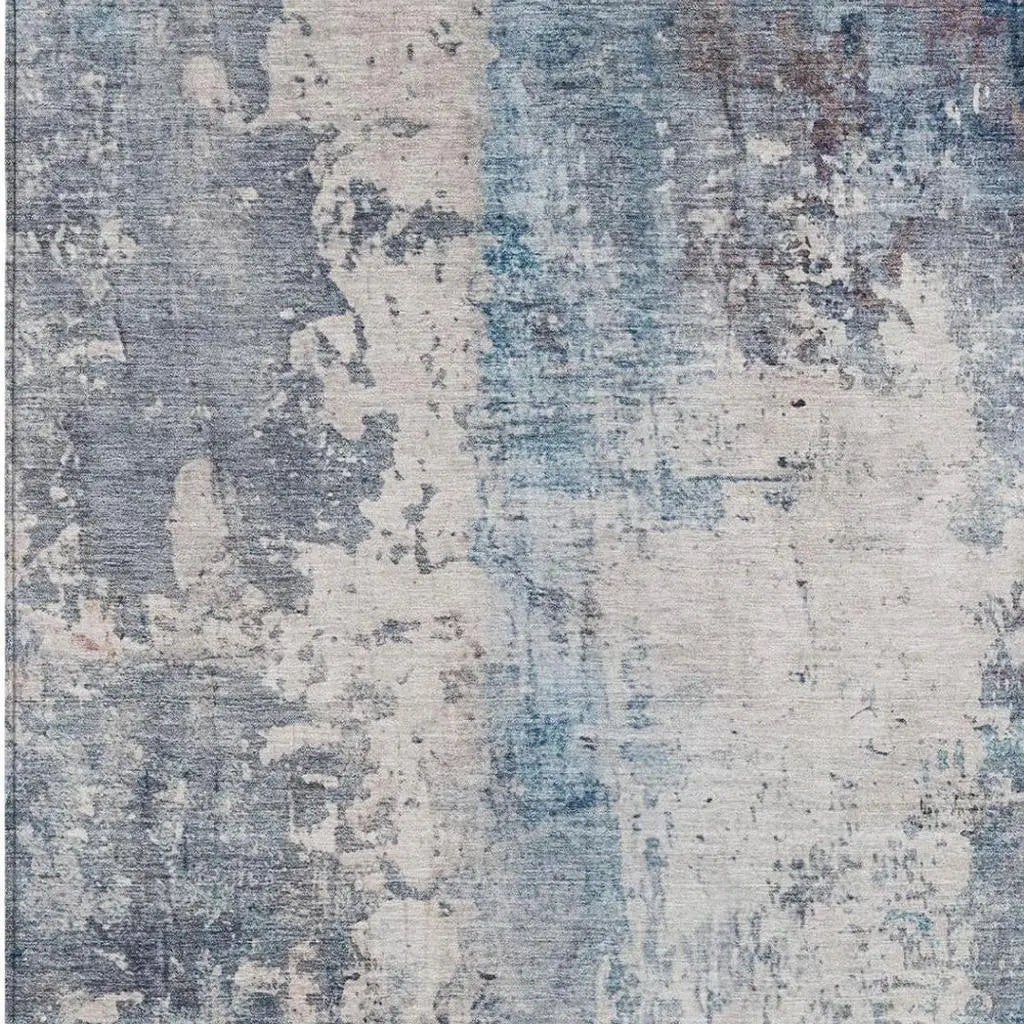 3' X 5' Blue And Silver Abstract Washable Indoor Outdoor Area Rug Homeroots Outdoor