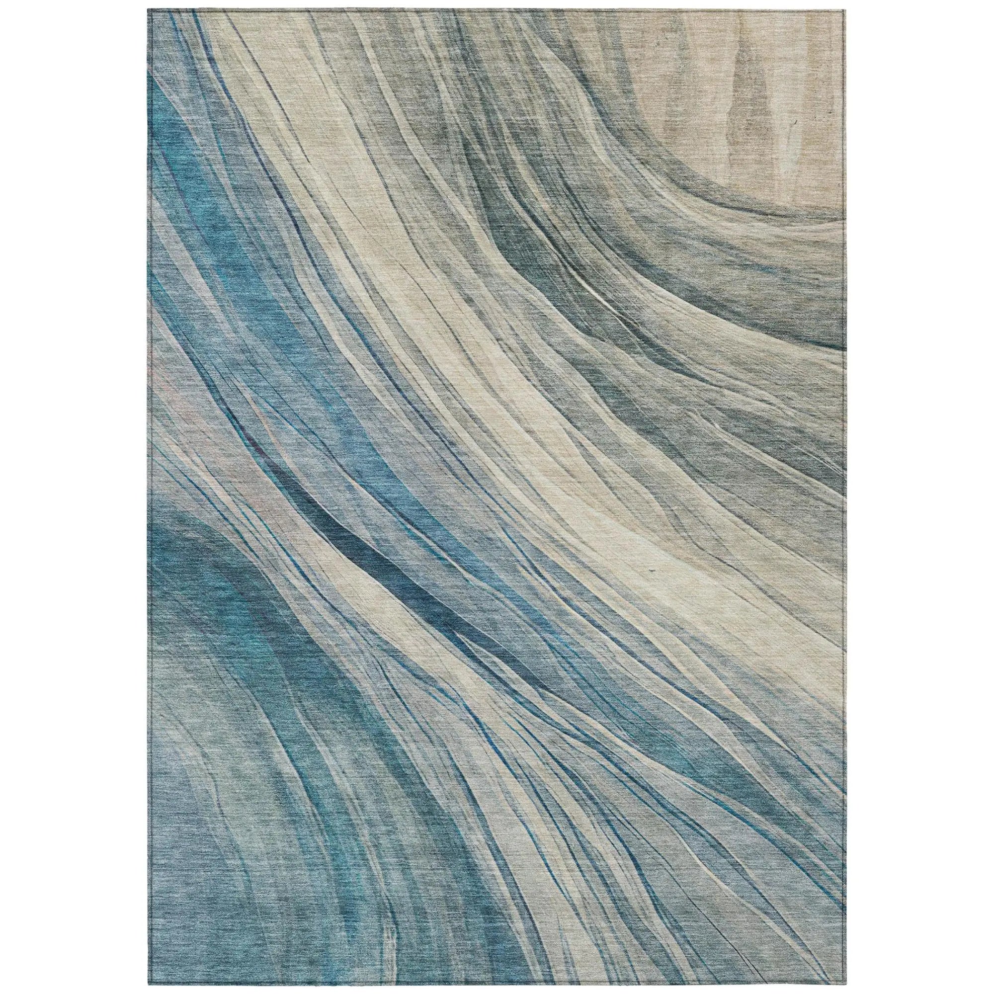 3' X 5' Blue And Silver Abstract Washable Indoor Outdoor Area Rug Homeroots Outdoor