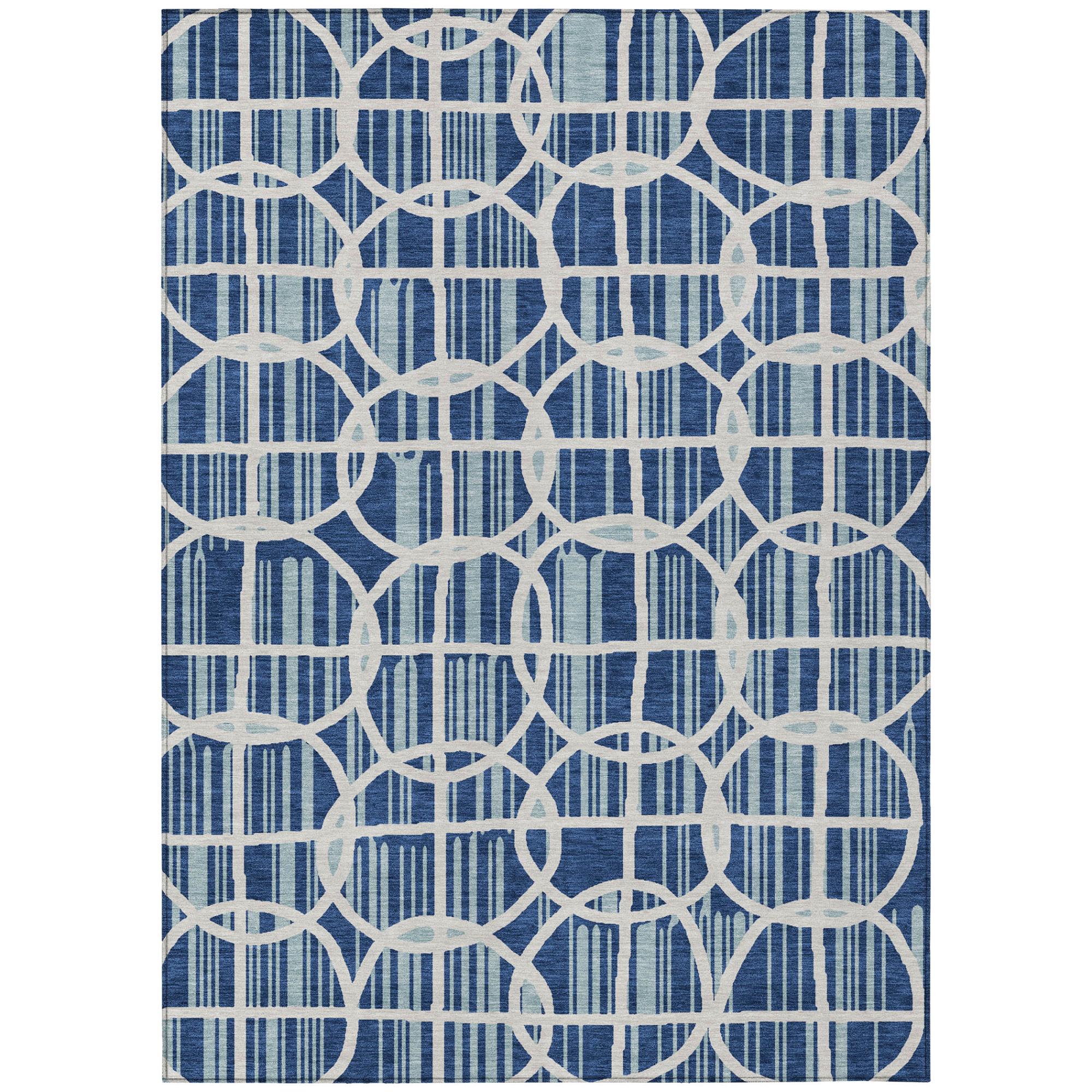 3' X 5' Blue And Silver Geometric Washable Indoor Outdoor Area Rug Homeroots Outdoor