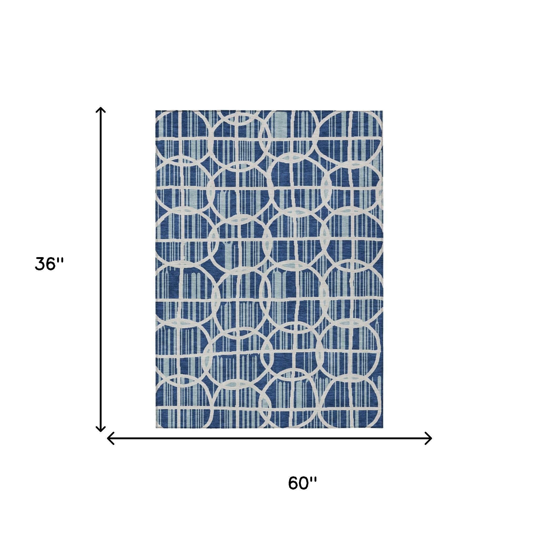 3' X 5' Blue And Silver Geometric Washable Indoor Outdoor Area Rug Homeroots Outdoor
