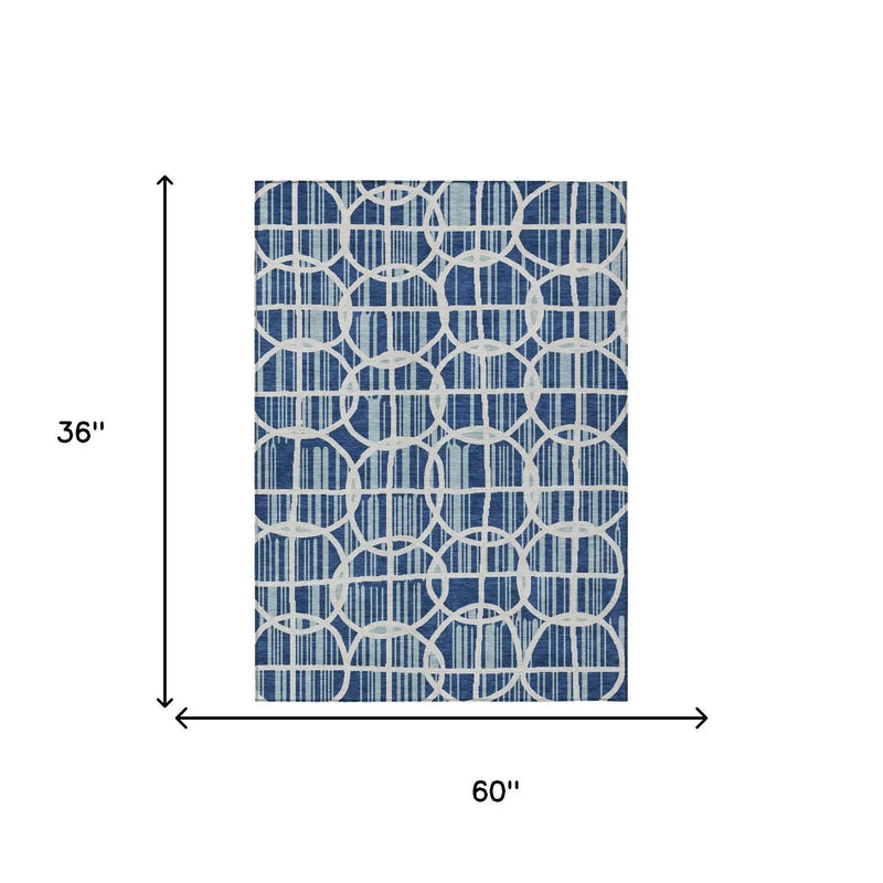 3' X 5' Blue And Silver Geometric Washable Indoor Outdoor Area Rug Homeroots Outdoor