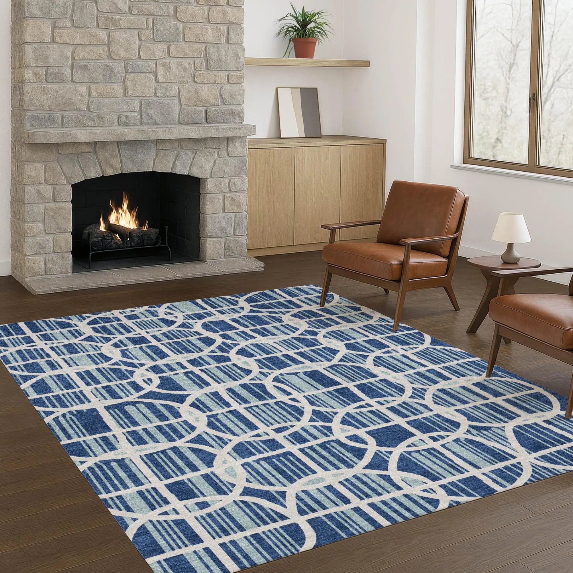 3' X 5' Blue And Silver Geometric Washable Indoor Outdoor Area Rug Homeroots Outdoor