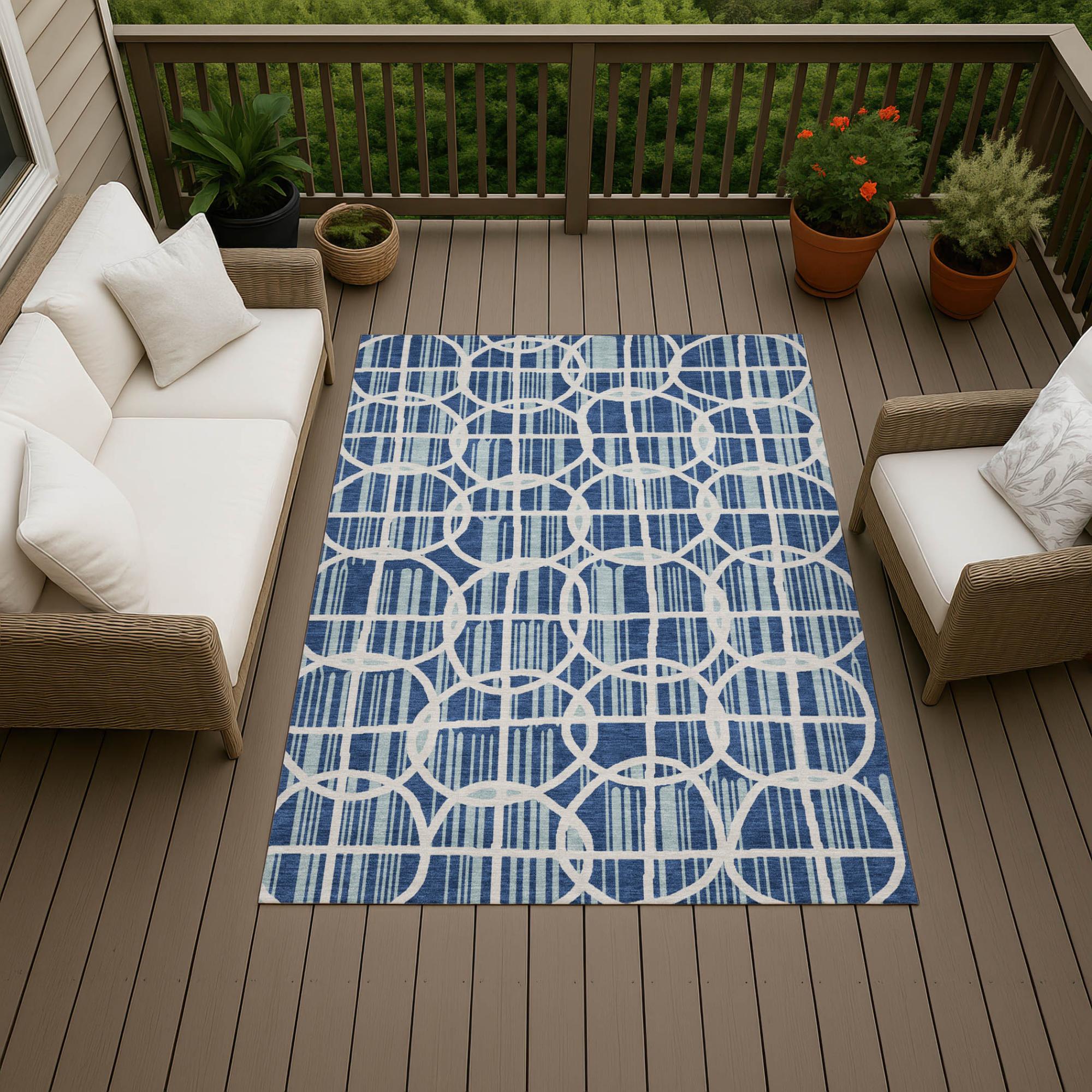3' X 5' Blue And Silver Geometric Washable Indoor Outdoor Area Rug Homeroots Outdoor