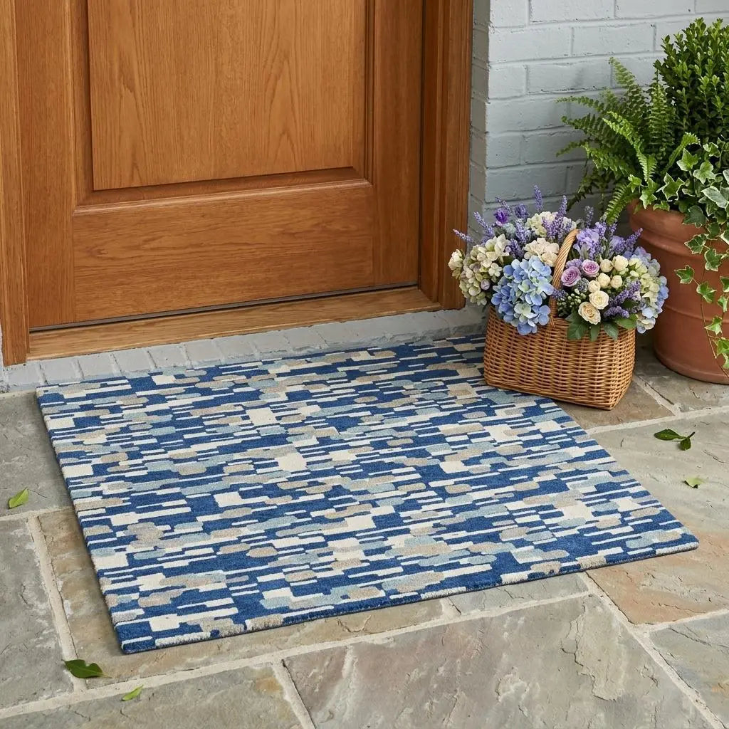 3' X 5' Blue And Silver Geometric Washable Indoor Outdoor Area Rug Homeroots Outdoor