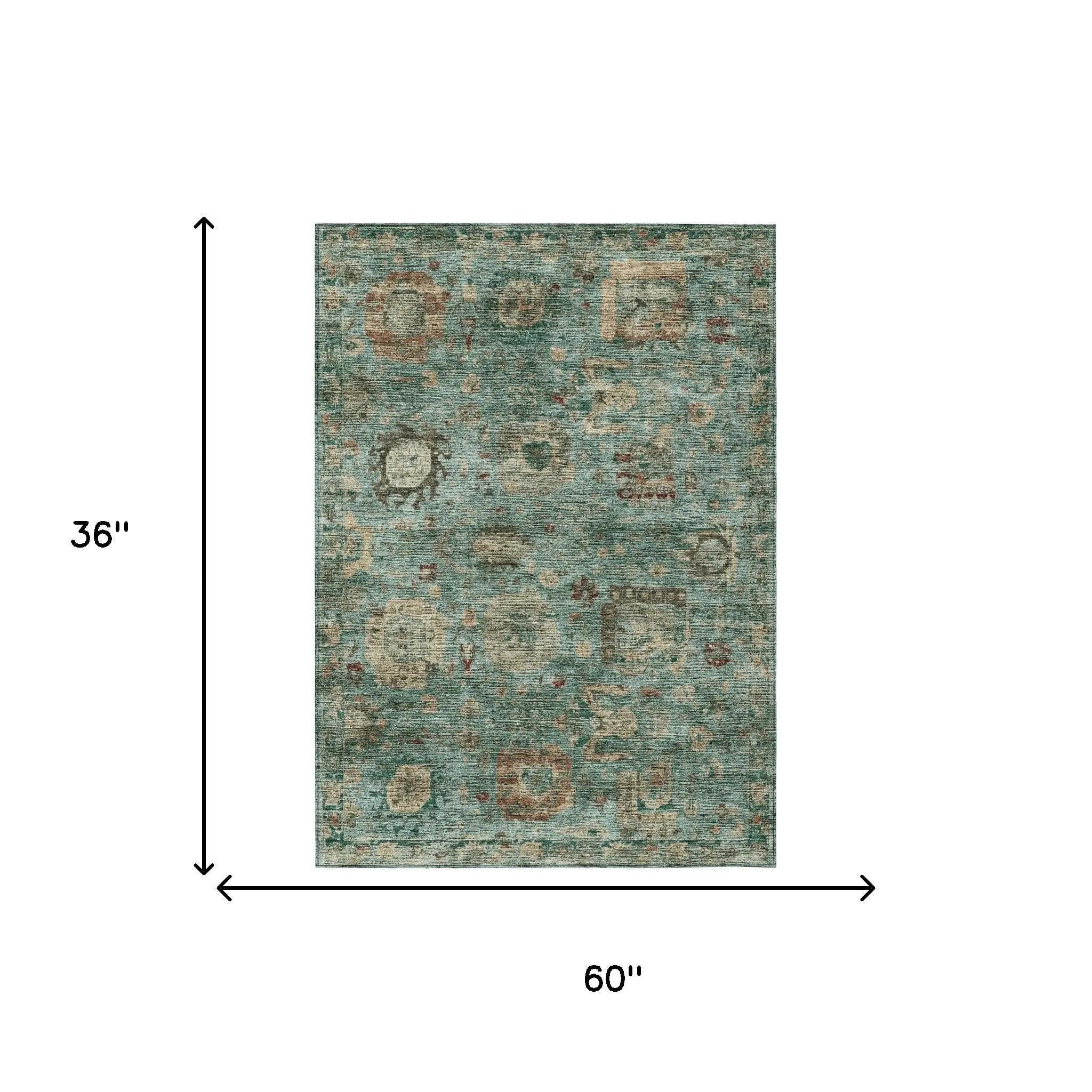 3' X 5' Blue And Teal Blue Abstract Washable Indoor Outdoor Area Rug Homeroots Outdoor