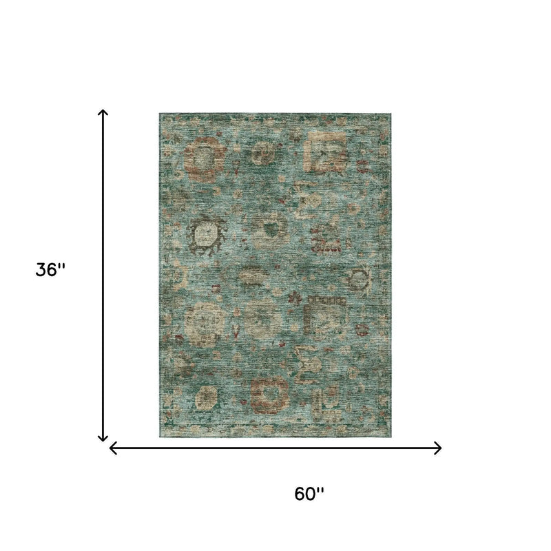 3' X 5' Blue And Teal Blue Abstract Washable Indoor Outdoor Area Rug Homeroots Outdoor