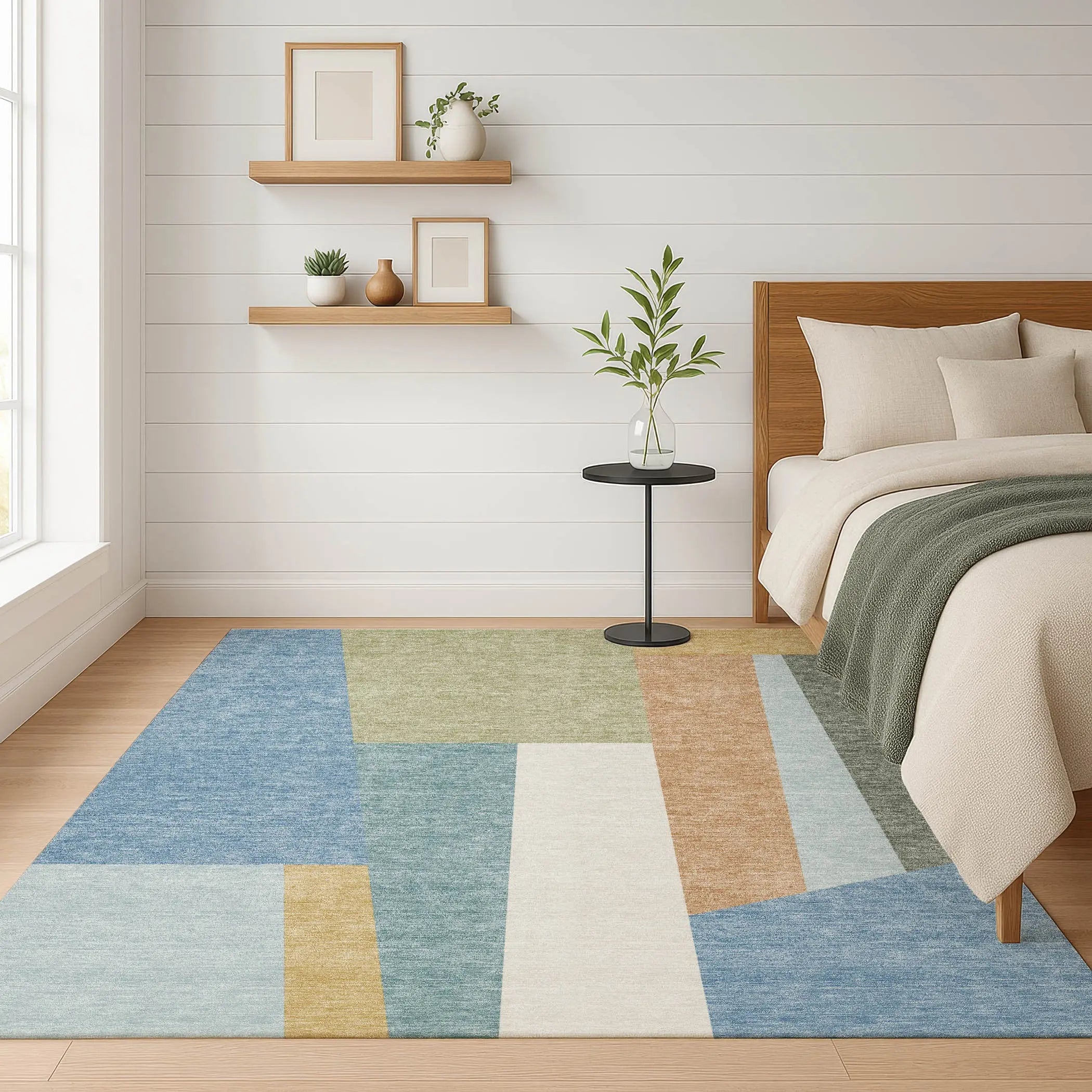 3' X 5' Blue And Teal Blue Geometric Washable Indoor Outdoor Area Rug Homeroots Outdoor