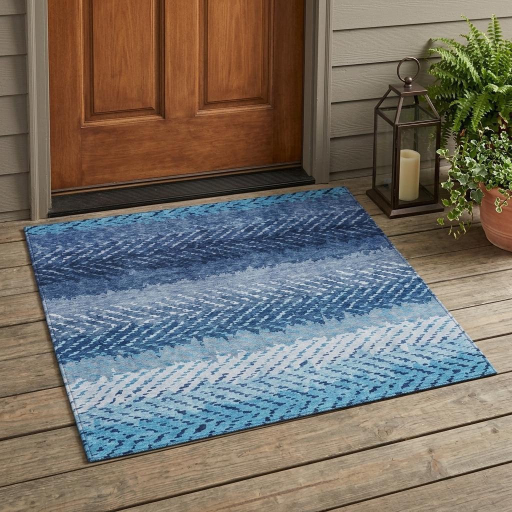 3' X 5' Blue And Teal Blue Striped Washable Indoor Outdoor Area Rug Homeroots Outdoor