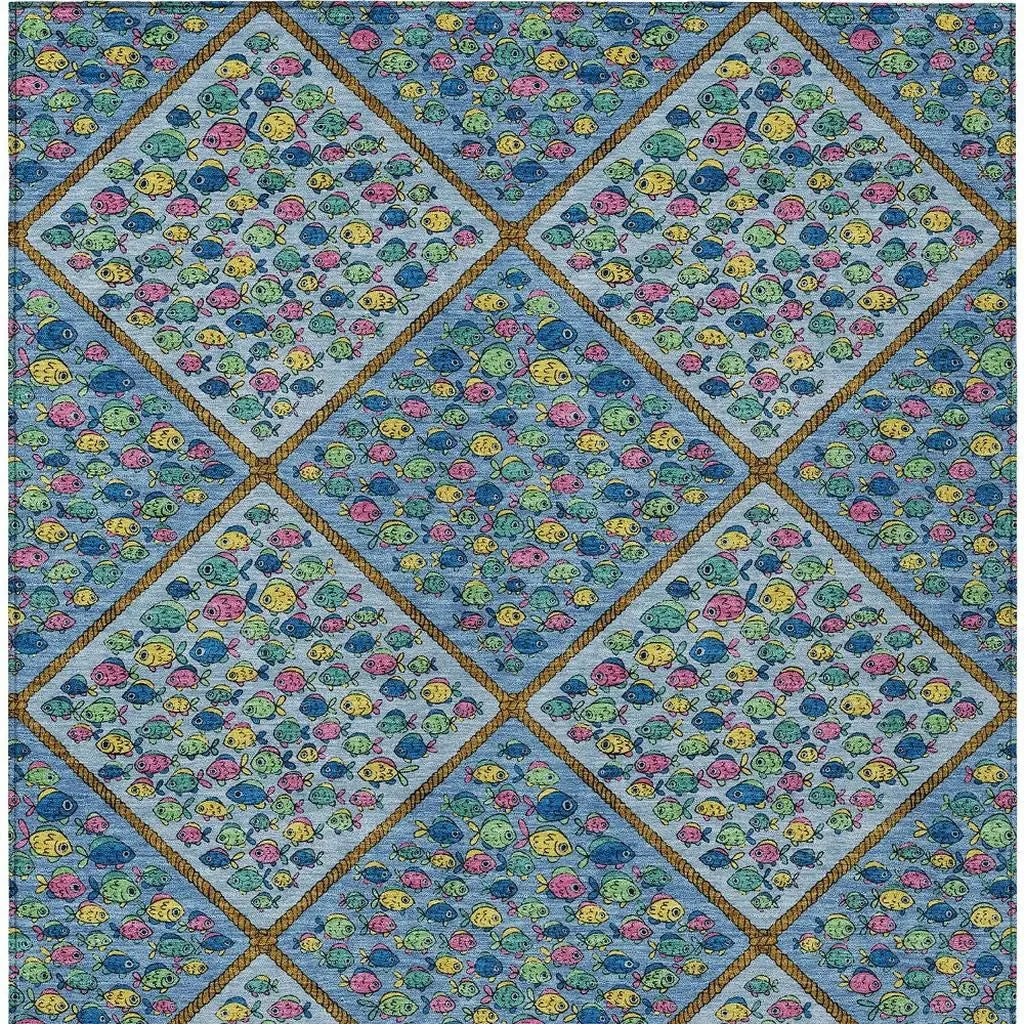3' X 5' Blue And Yellow Abstract Washable Indoor Outdoor Area Rug Homeroots Outdoor