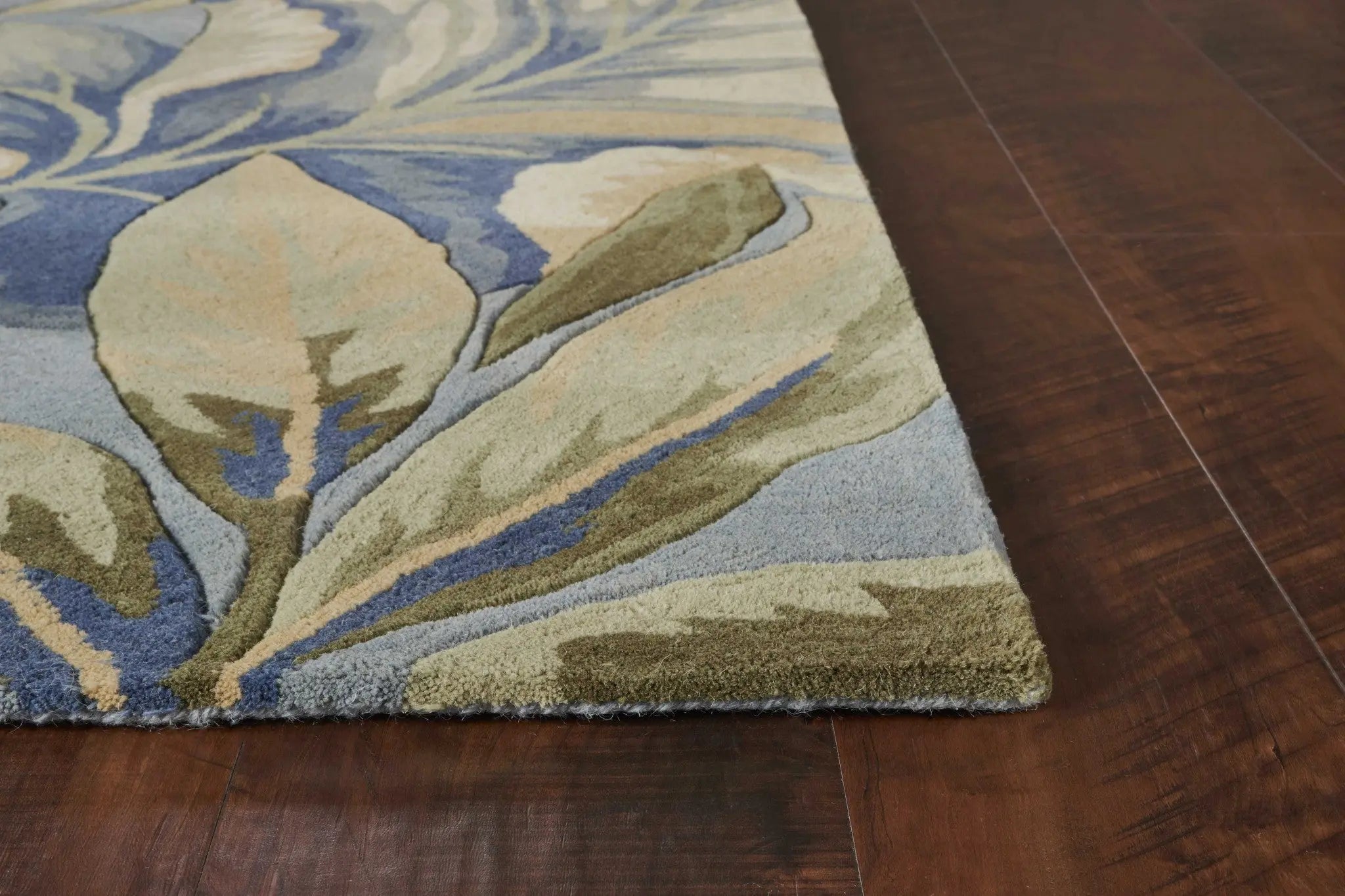 3' X 5' Blue Beige And Green Wool Tropical Botanical Hand Tufted Area Rug Homeroots Home Decor