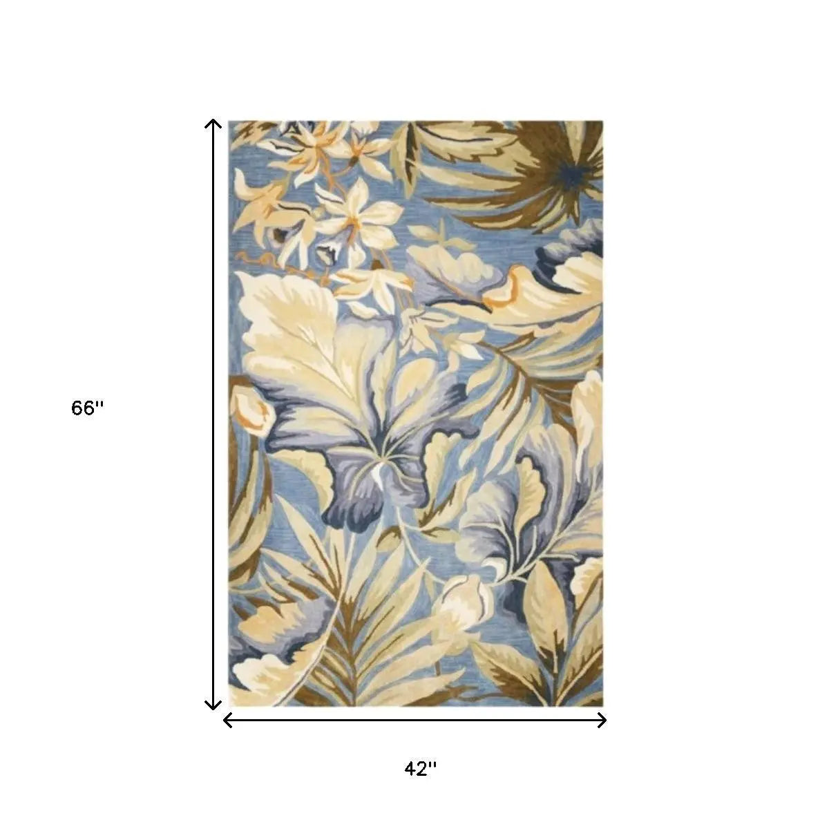 3' X 5' Blue Beige And Green Wool Tropical Botanical Hand Tufted Area Rug Homeroots Home Decor