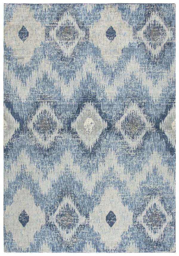 3' X 5' Blue Dark Blue And Gray New Zealand Lambs Wool Ikat Hand Carved Handmade Area Rug Homeroots Home Decor