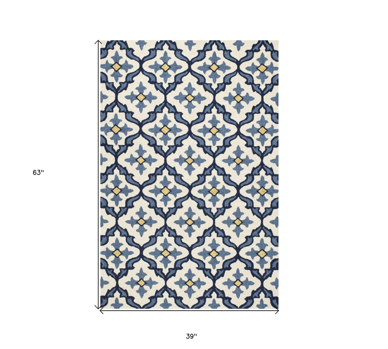 3' X 5' Blue Moroccan Handmade Indoor Outdoor Area Rug Homeroots Outdoor
