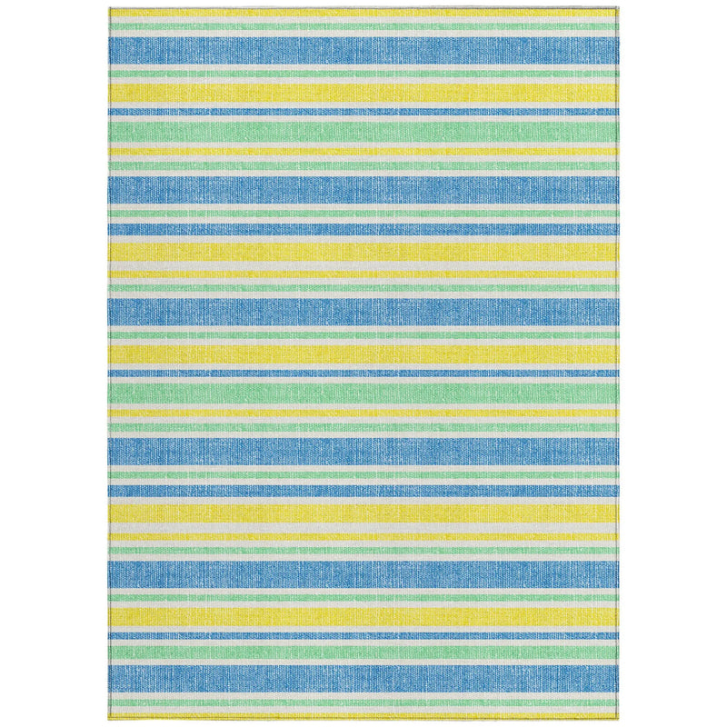 3' X 5' Blue Yellow and Green Striped Washable Non Skid Indoor Outdoor Area Rug Homeroots Outdoor
