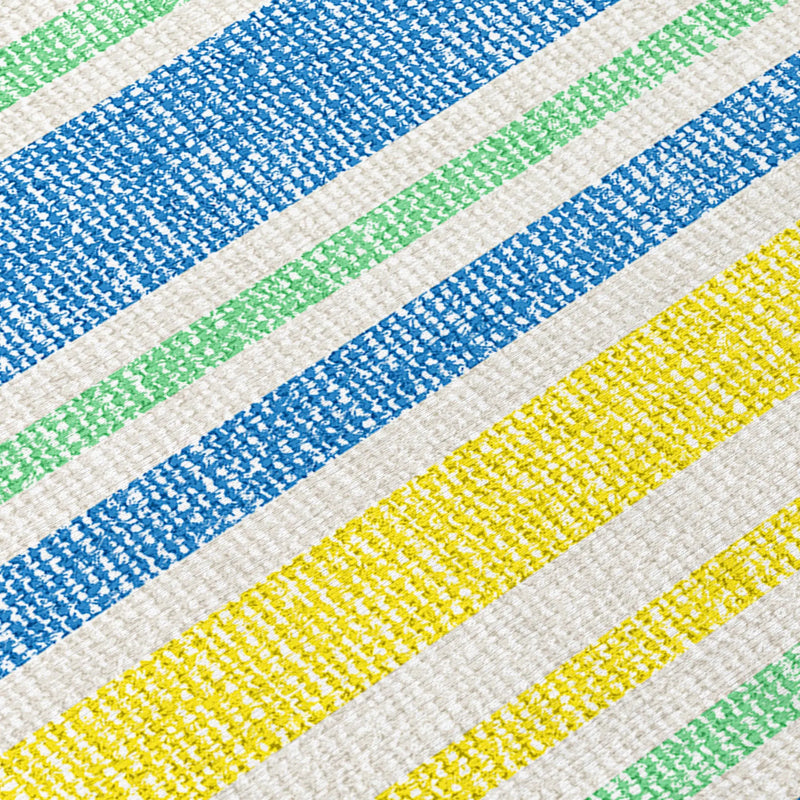 3' X 5' Blue Yellow and Green Striped Washable Non Skid Indoor Outdoor Area Rug Homeroots Outdoor