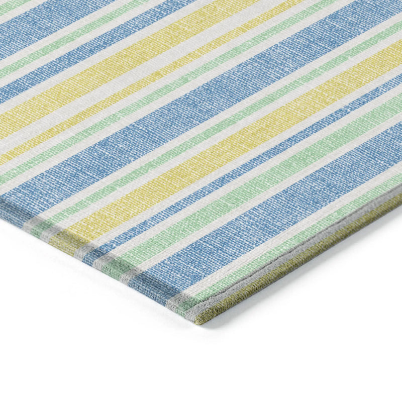 3' X 5' Blue Yellow and Green Striped Washable Non Skid Indoor Outdoor Area Rug Homeroots Outdoor