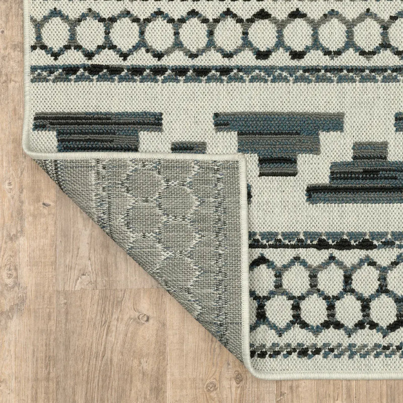 3' X 5' Blue and Beige Geometric Stain Resistant Indoor Outdoor Area Rug Homeroots Outdoor