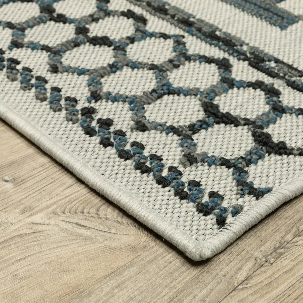 3' X 5' Blue and Beige Geometric Stain Resistant Indoor Outdoor Area Rug Homeroots Outdoor