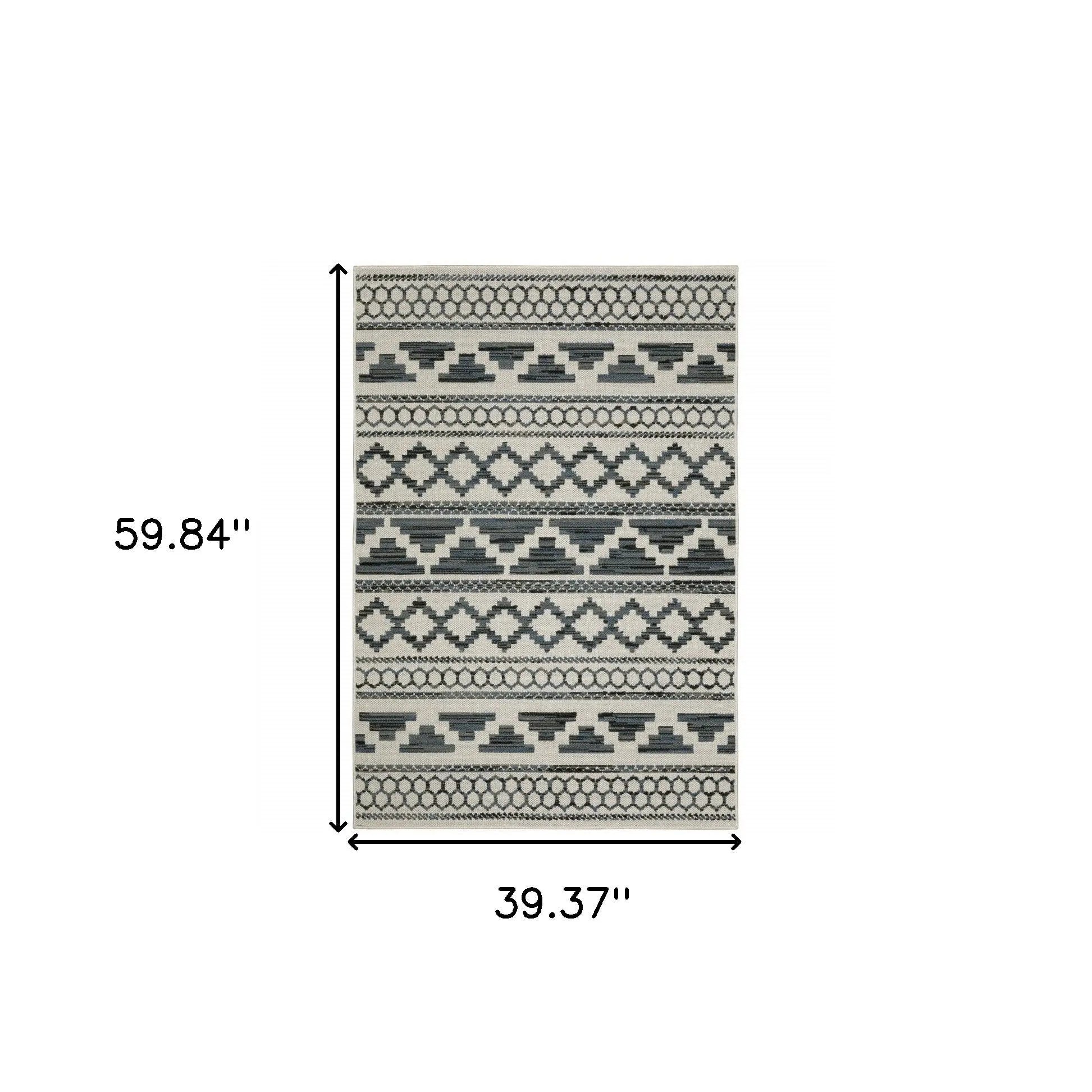 3' X 5' Blue and Beige Geometric Stain Resistant Indoor Outdoor Area Rug Homeroots Outdoor