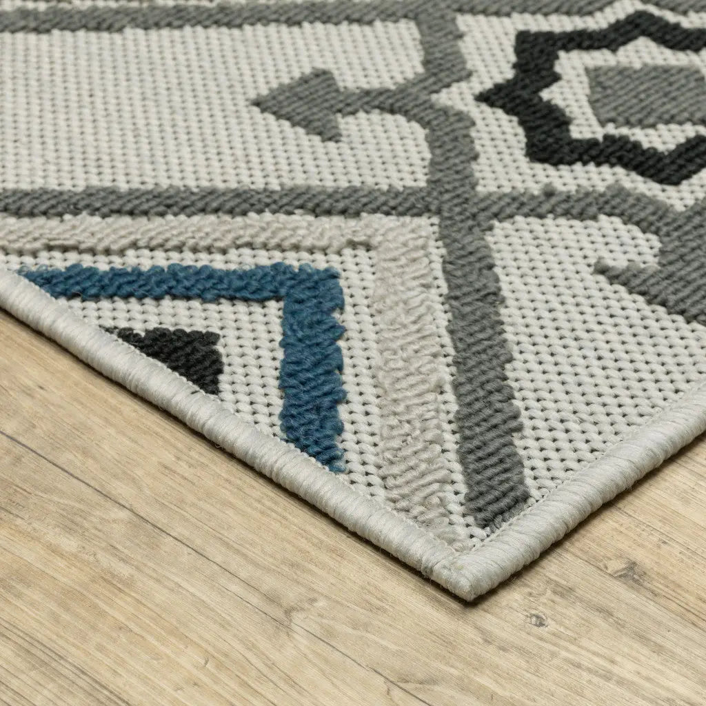 3' X 5' Blue and Beige Oriental Stain Resistant Indoor Outdoor Area Rug Homeroots Outdoor
