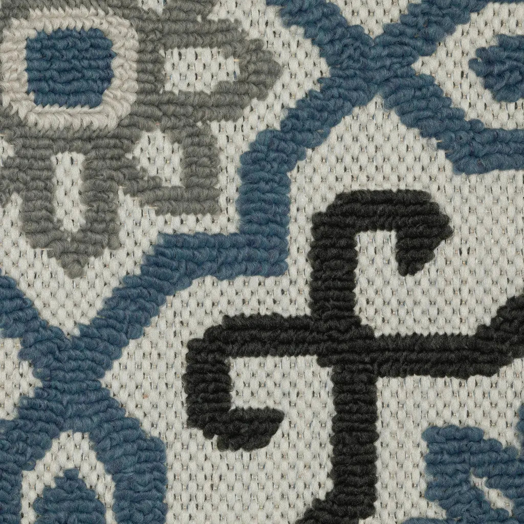 3' X 5' Blue and Beige Oriental Stain Resistant Indoor Outdoor Area Rug Homeroots Outdoor