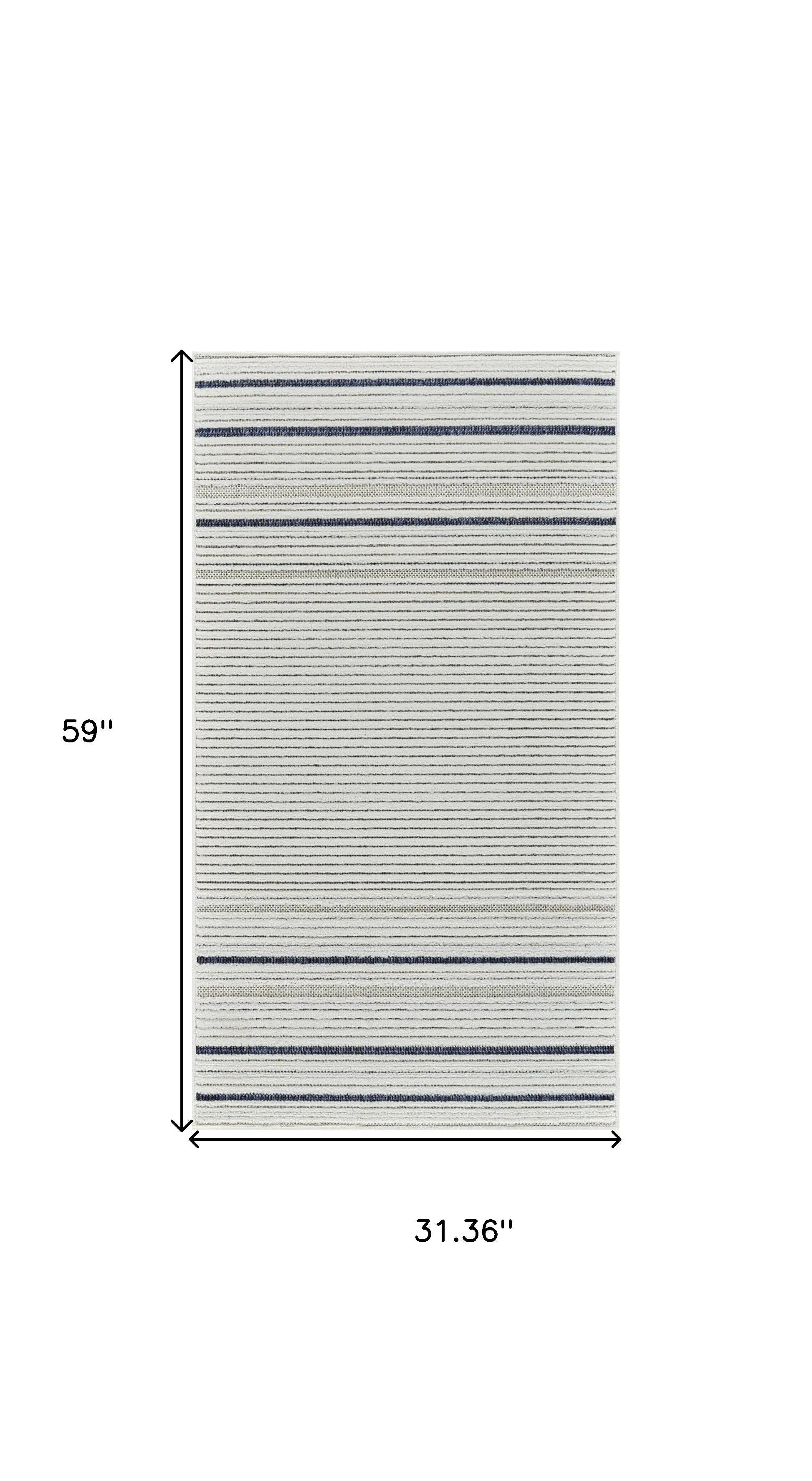 3' X 5' Blue and Cream Striped Distressed Indoor Outdoor Area Rug Homeroots Outdoor