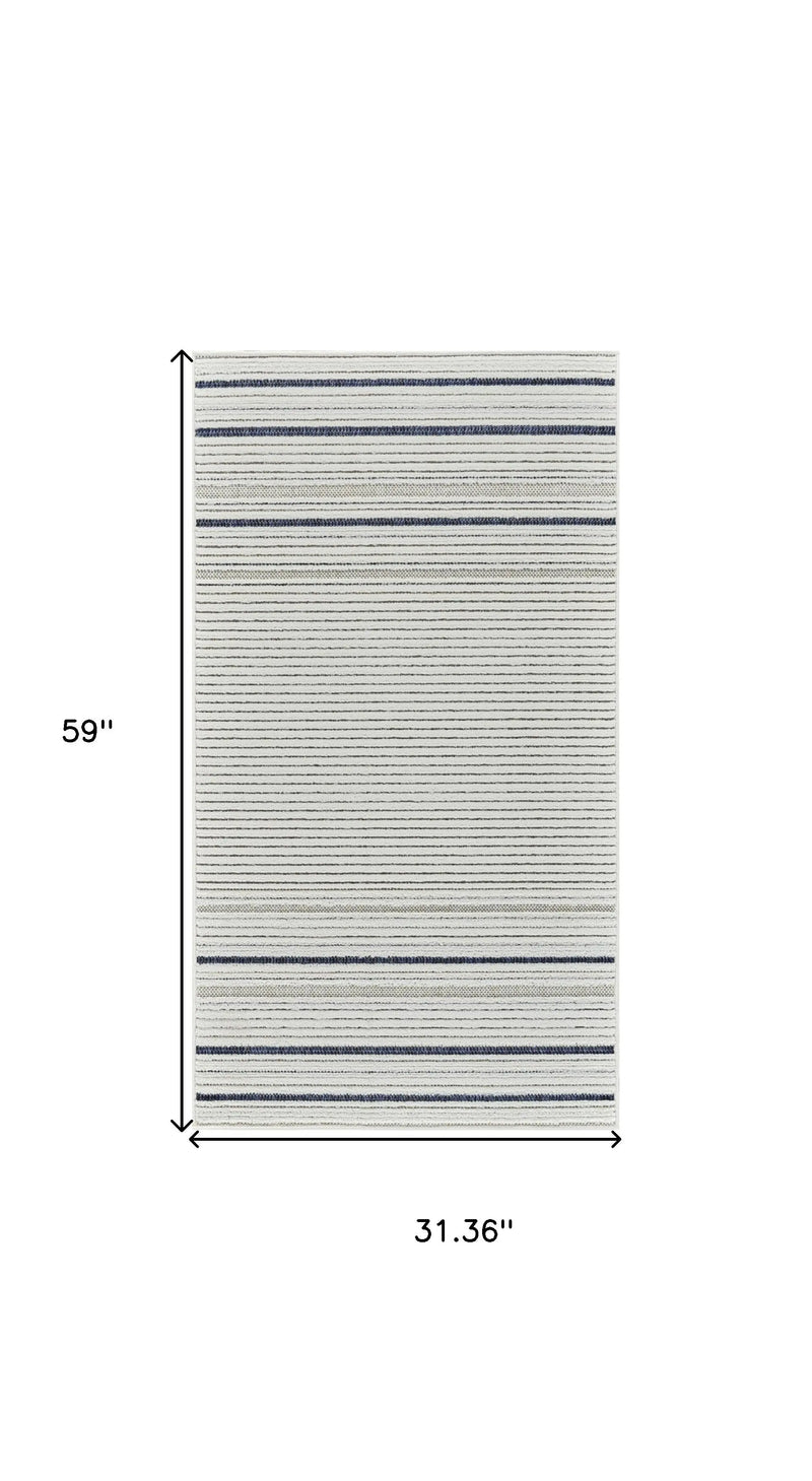 3' X 5' Blue and Cream Striped Distressed Indoor Outdoor Area Rug Homeroots Outdoor