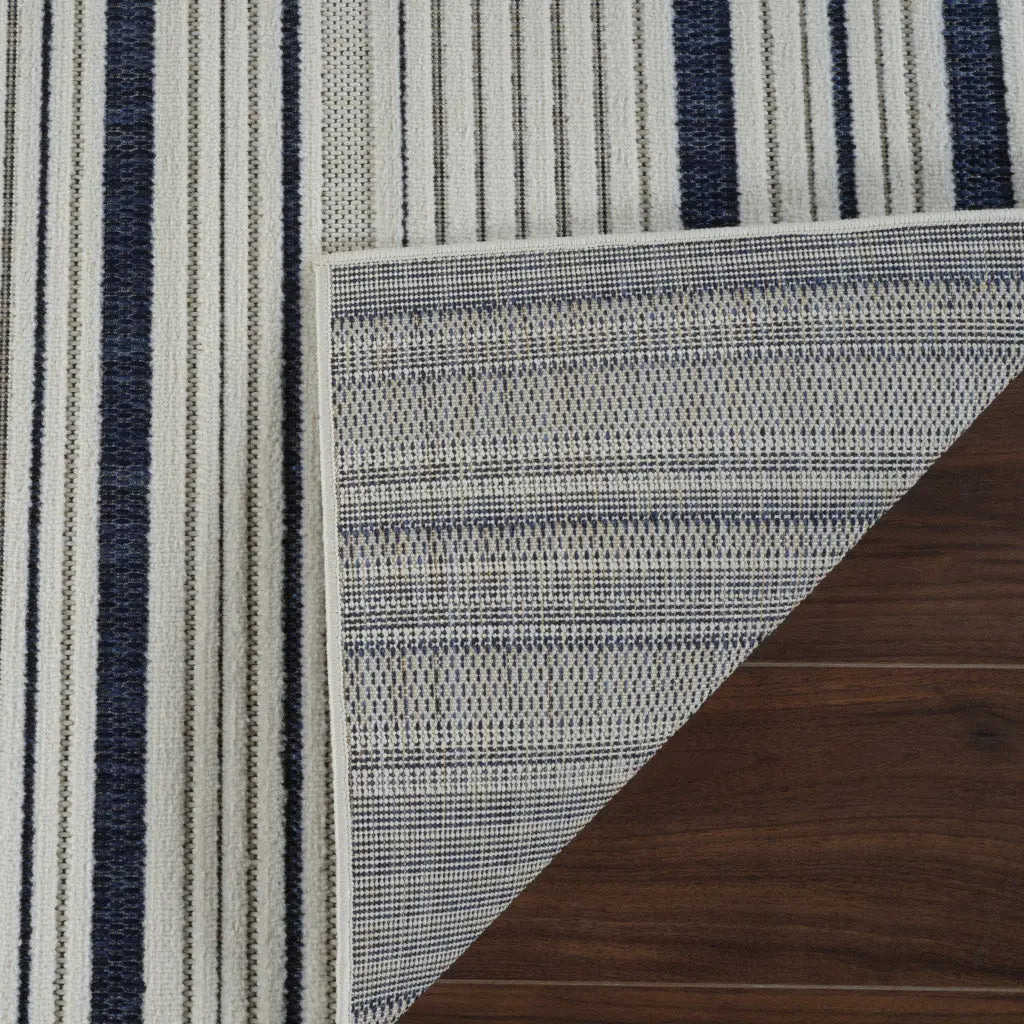3' X 5' Blue and Cream Striped Distressed Indoor Outdoor Area Rug Homeroots Outdoor