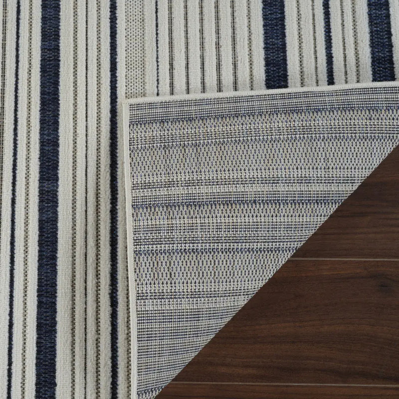 3' X 5' Blue and Cream Striped Distressed Indoor Outdoor Area Rug Homeroots Outdoor