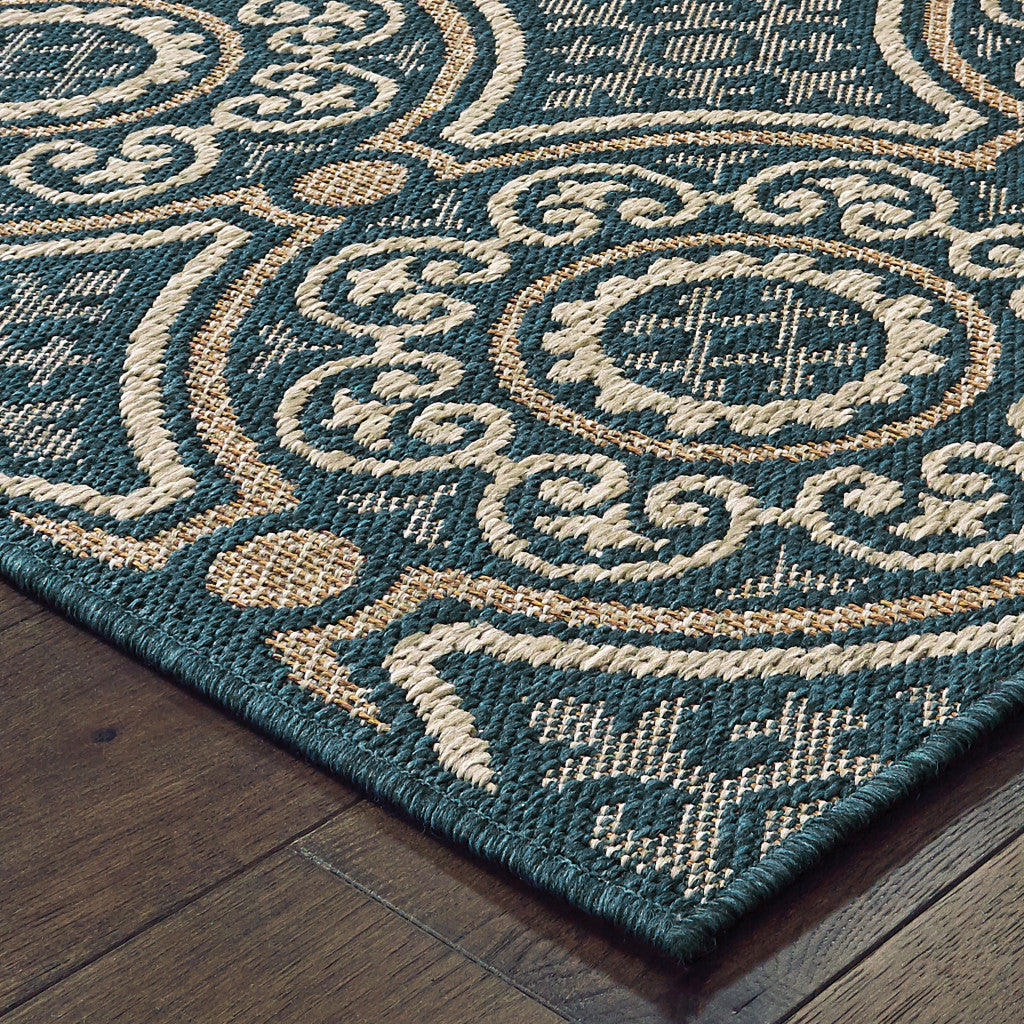3' X 5' Blue and Gray Geometric Stain Resistant Indoor Outdoor Area Rug Homeroots Outdoor