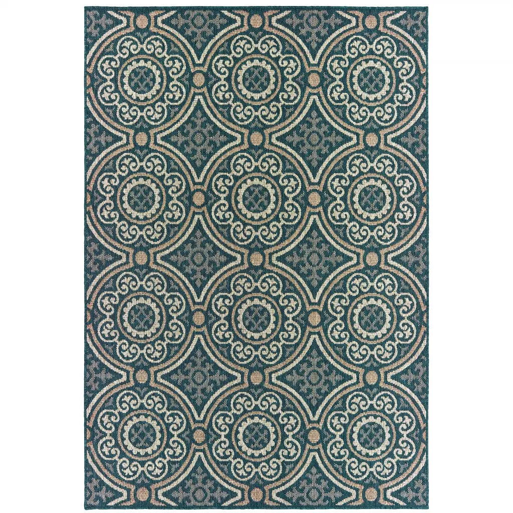 3' X 5' Blue and Gray Geometric Stain Resistant Indoor Outdoor Area Rug Homeroots Outdoor