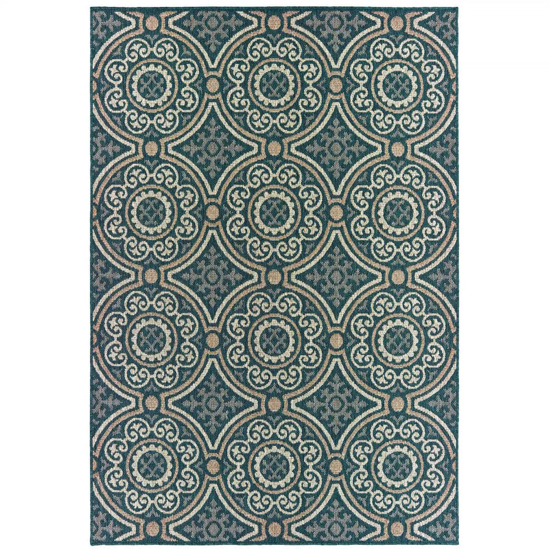 3' X 5' Blue and Gray Geometric Stain Resistant Indoor Outdoor Area Rug Homeroots Outdoor