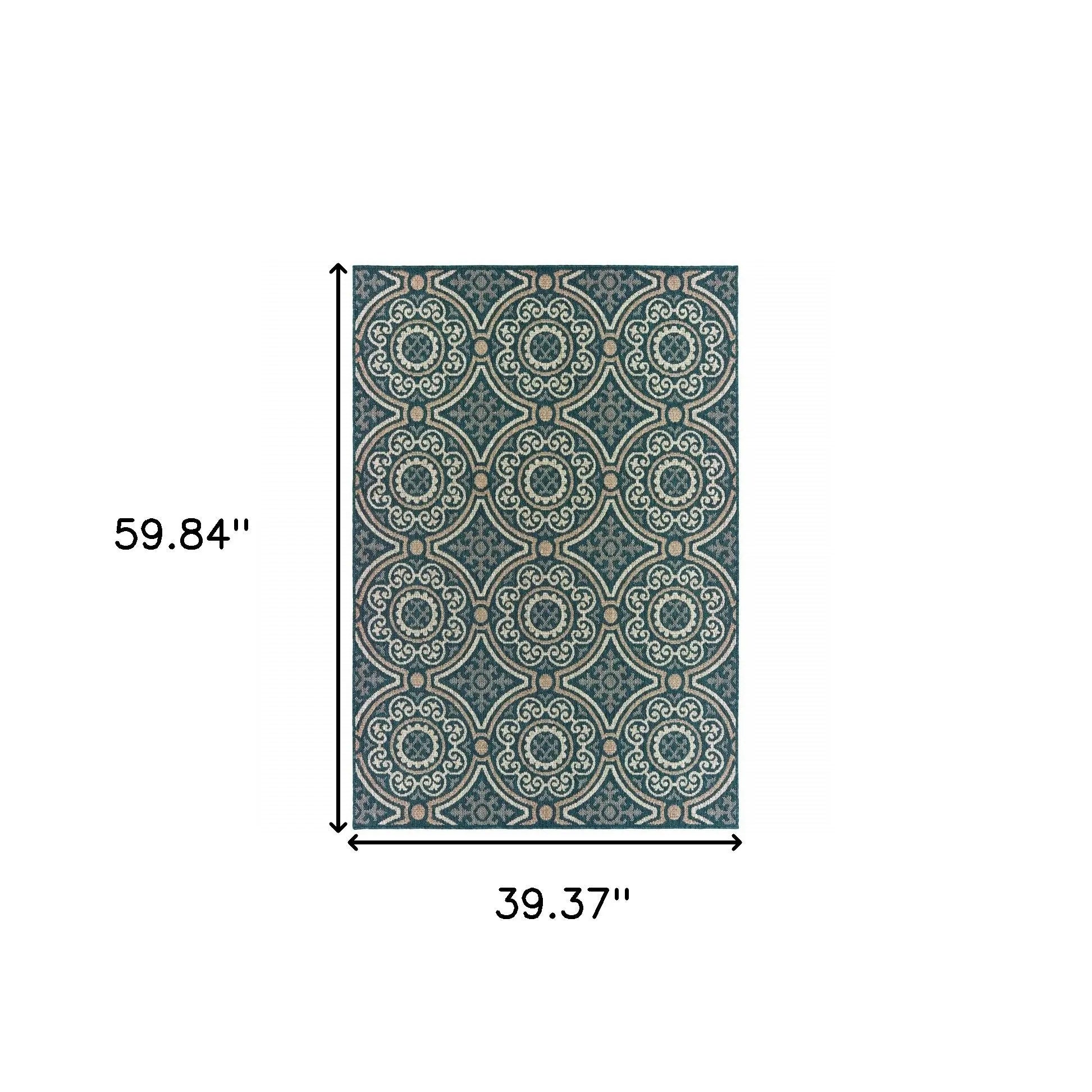 3' X 5' Blue and Gray Geometric Stain Resistant Indoor Outdoor Area Rug Homeroots Outdoor