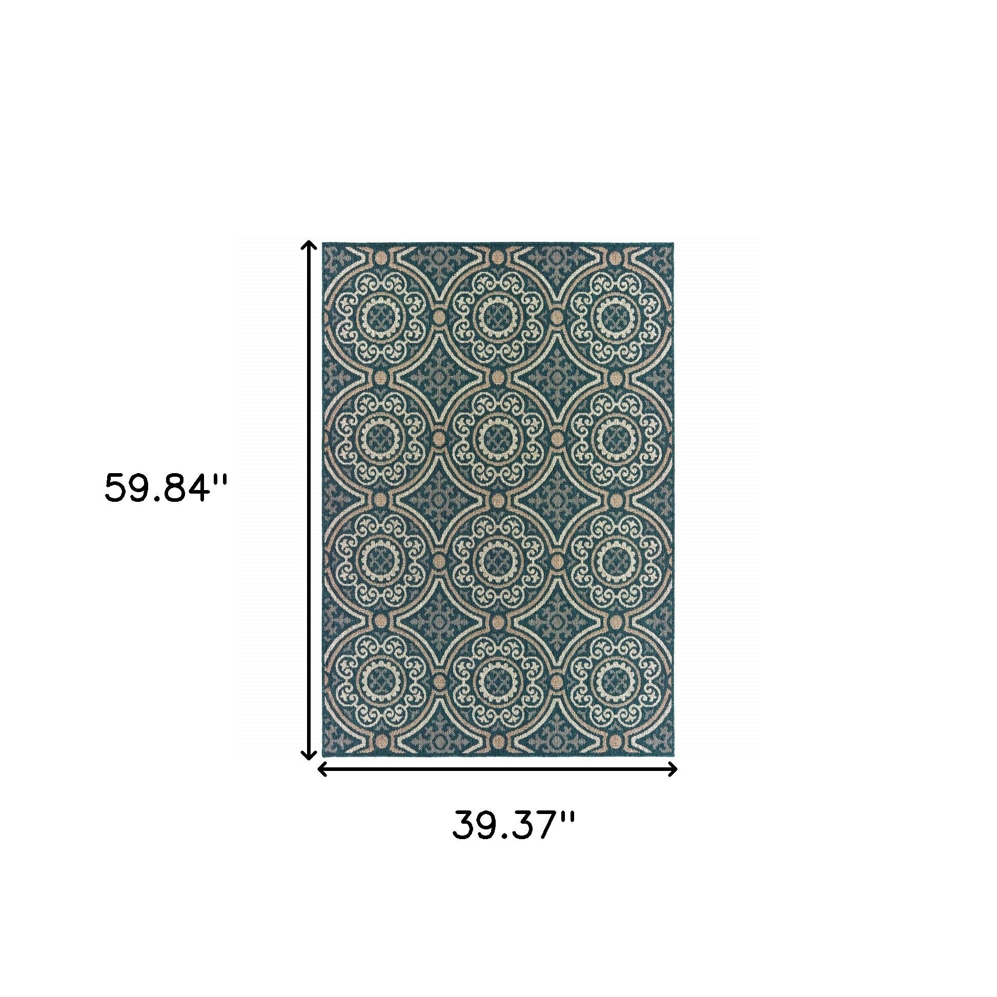 3' X 5' Blue and Gray Geometric Stain Resistant Indoor Outdoor Area Rug Homeroots Outdoor
