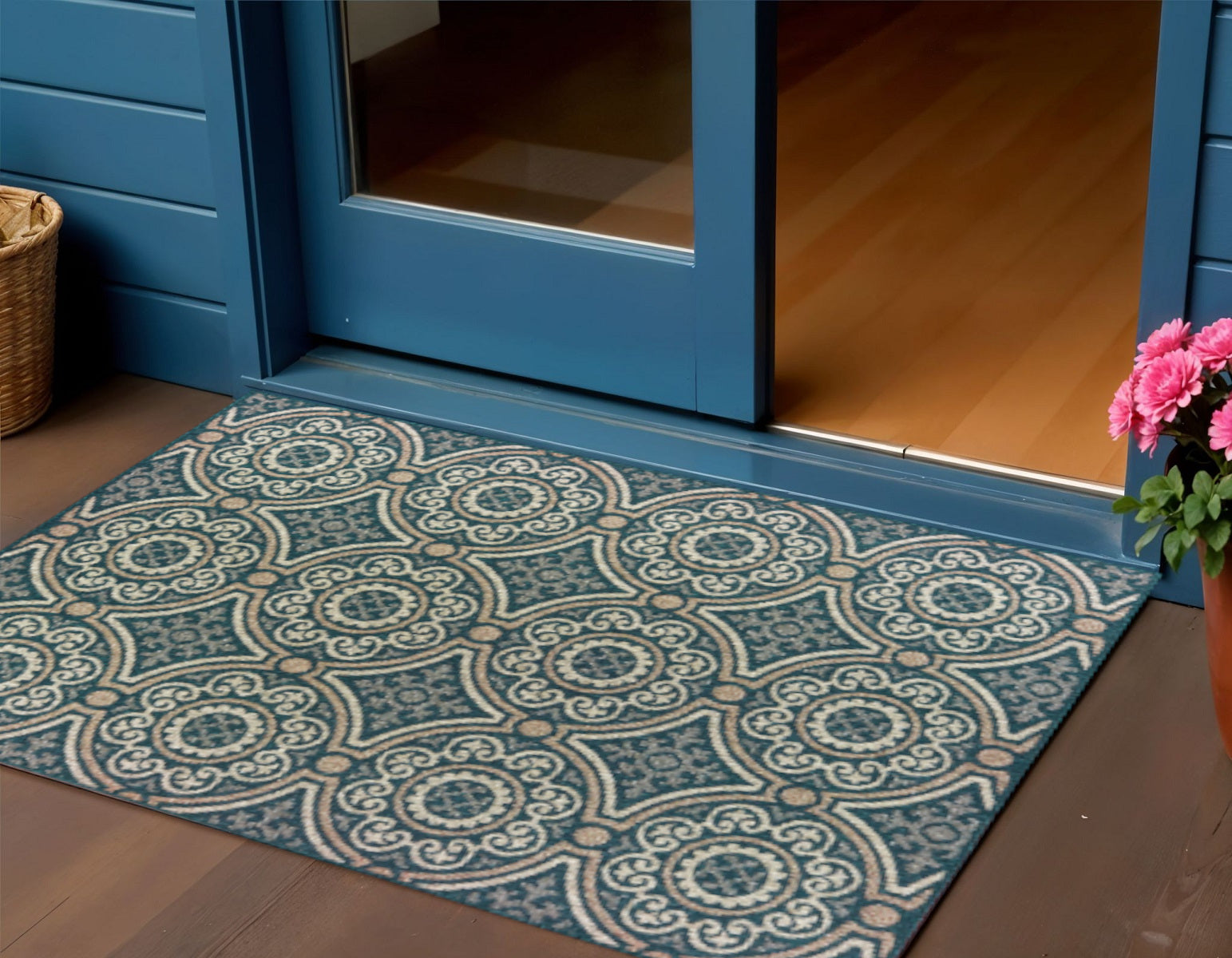 3' X 5' Blue and Gray Geometric Stain Resistant Indoor Outdoor Area Rug Homeroots Outdoor