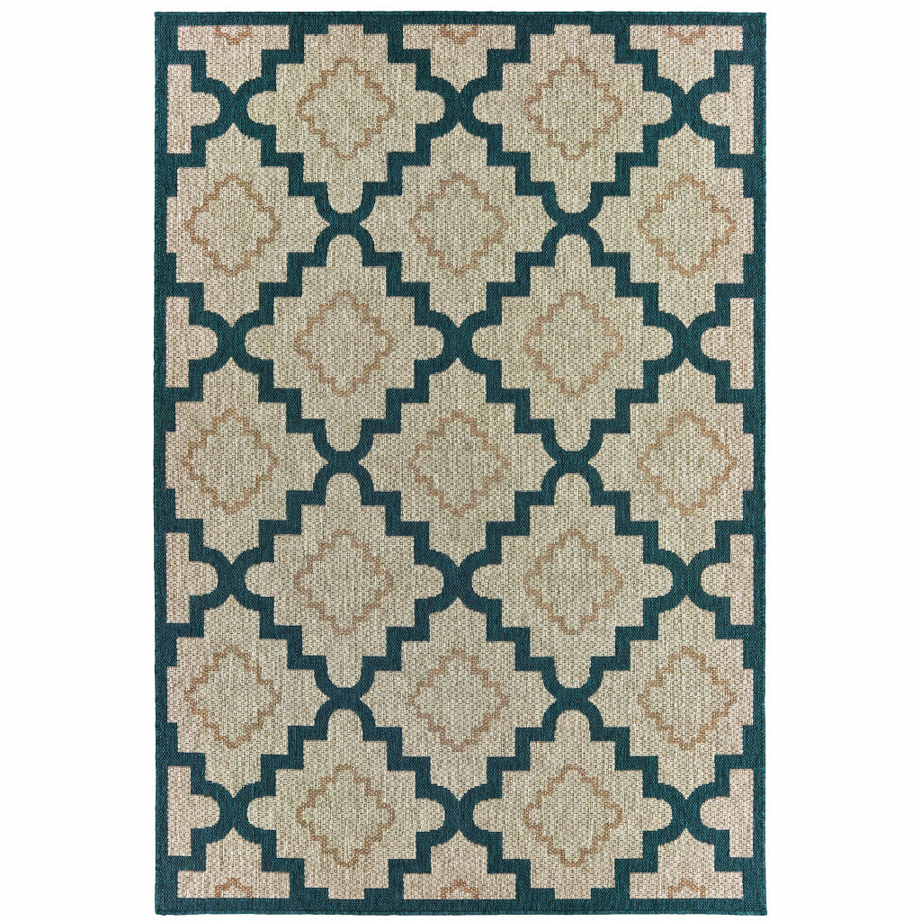 3' X 5' Blue and Gray Geometric Stain Resistant Indoor Outdoor Area Rug Homeroots Outdoor