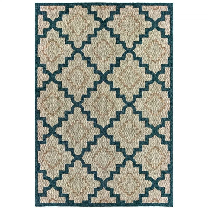 3' X 5' Blue and Gray Geometric Stain Resistant Indoor Outdoor Area Rug Homeroots Outdoor