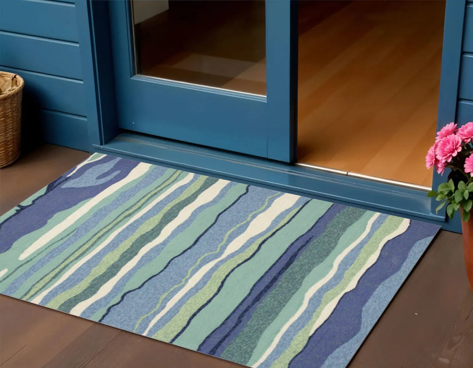 3' X 5' Blue and Ivory Abstract Handmade Indoor Outdoor Area Rug Homeroots Outdoor