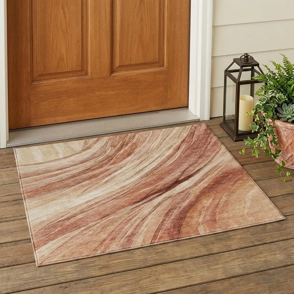 3' X 5' Blush And Pink Abstract Washable Indoor Outdoor Area Rug Homeroots Outdoor